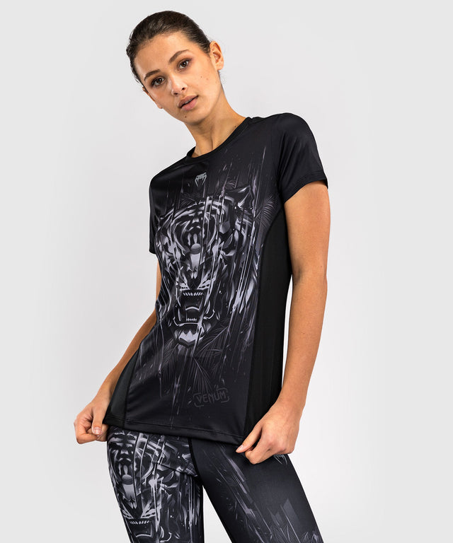 T-shirt Venum Tiger Dry Tech da donna – Nero/Argento