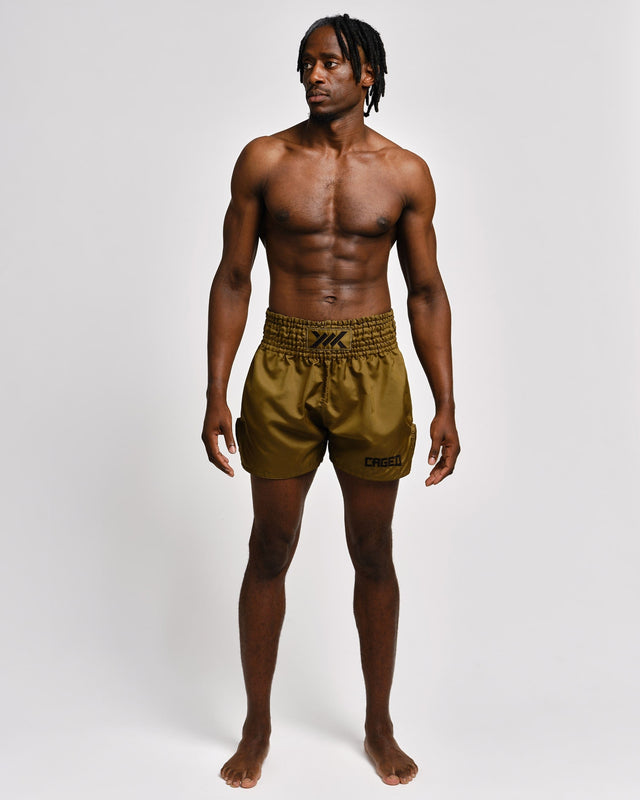 Caged Muay-Thai-Shorts Classic – Khaki Grün/Schwarz