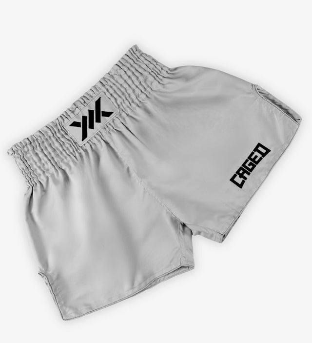Shorts de Muay Thai Caged Classic – Gris clair/Noir