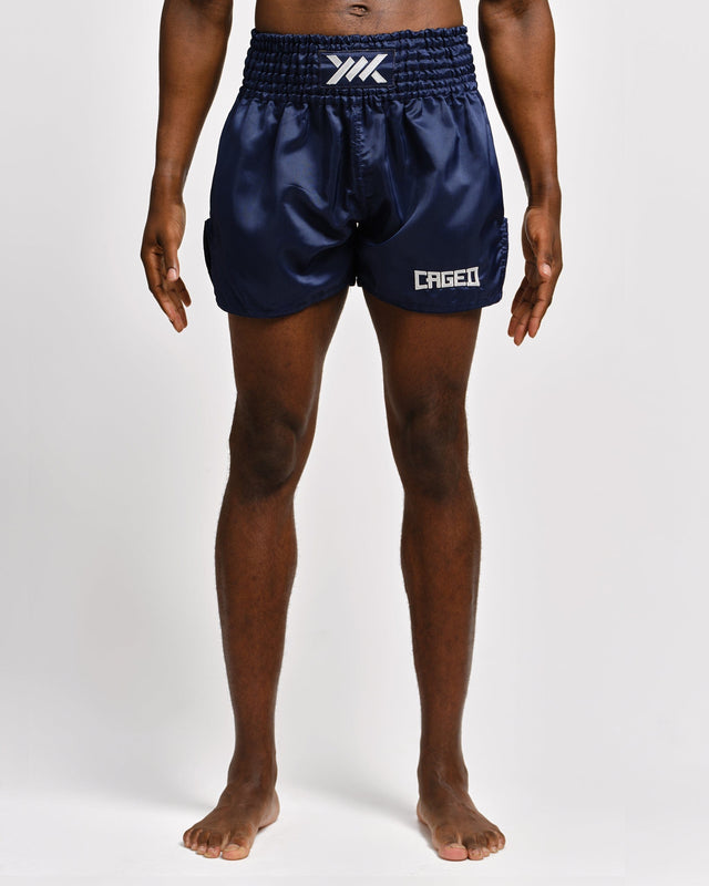 Caged Muay Thai Shorts Classic - Navy Blauw/Wit