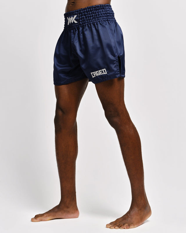 Caged Muay Thai Shorts Classic - Navy Blauw/Wit