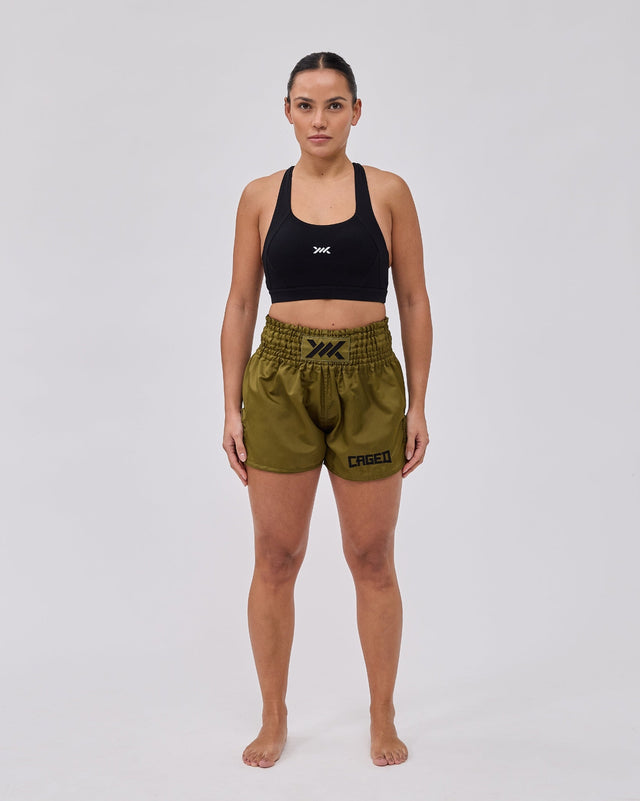 Caged Muay Thai-shorts Classic – Khaki Grön/Svart dam