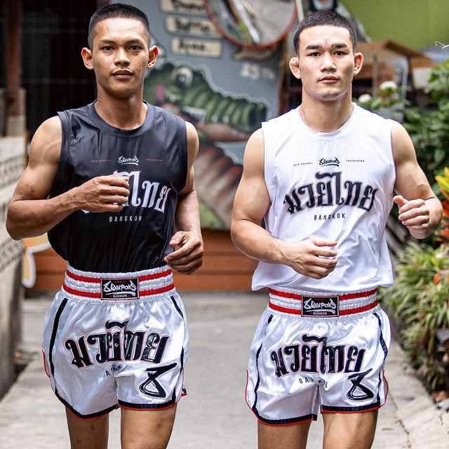 Shorts de Muay Thai 8 WEAPONS Bangkok – Blanc/Noir