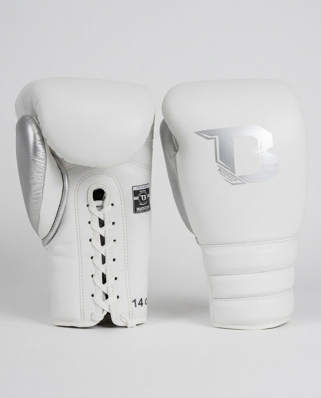 Booster Boxing Gloves Rapid Strike with laces - White/Silver