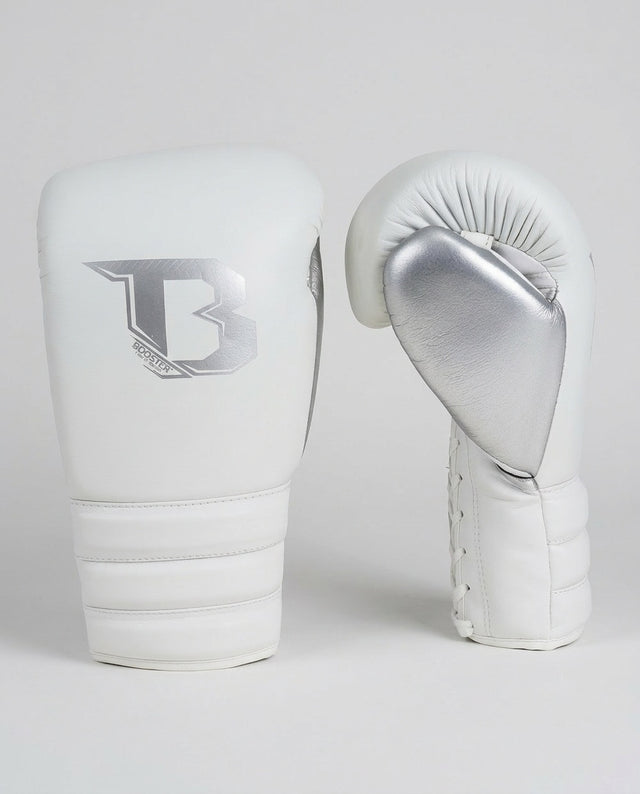 Booster Boxing Gloves Rapid Strike with laces - White/Silver