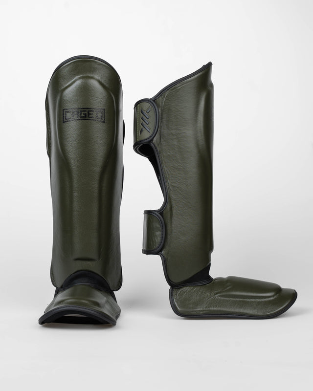 Caged Shin Guards 'X' Series - Khaki Green/Black