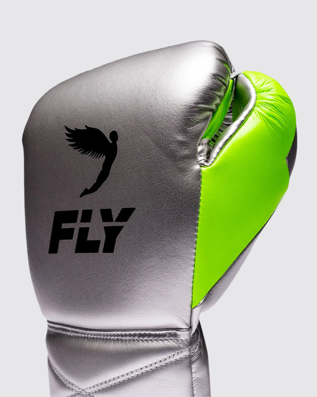Guantoni da boxe Fly Superlace Pro X 2 – Argento/Verde neon