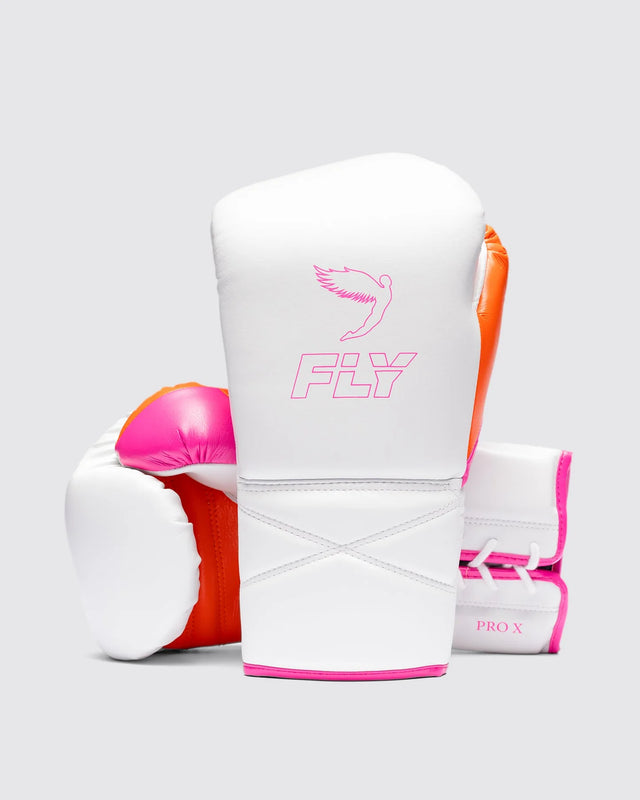 Fly Superlace Pro X 2 Boxhandschuhe – Weiß/Rosa/Orange