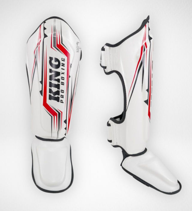 King Pro Boxing Kickboxing Shin Guards Spartan - White/Black/Red