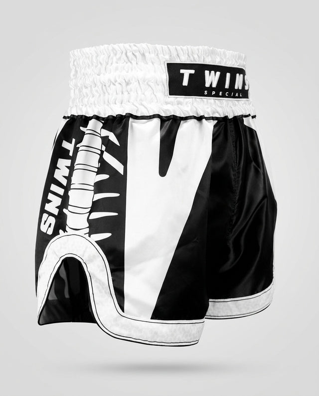 Shorts de Muay Thai Twins TTBL Spine – Noir/Blanc