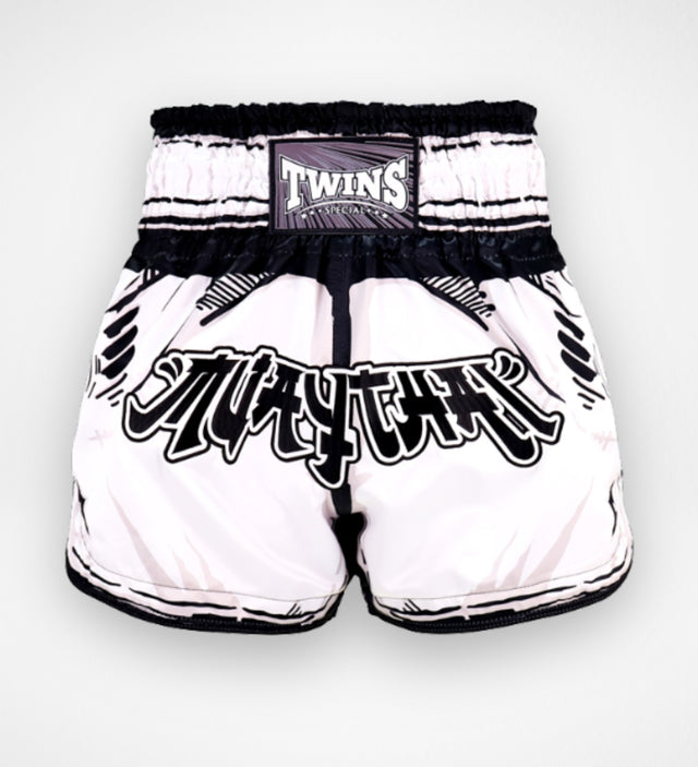 Pantalones de Muay Thai Twins TTBL Comic – Blanco/Negro