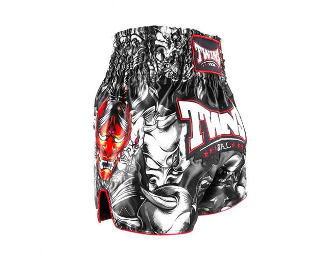 Pantaloncini Muay Thai Twins TTBL Kabuki – Nero/Grigio/Rosso