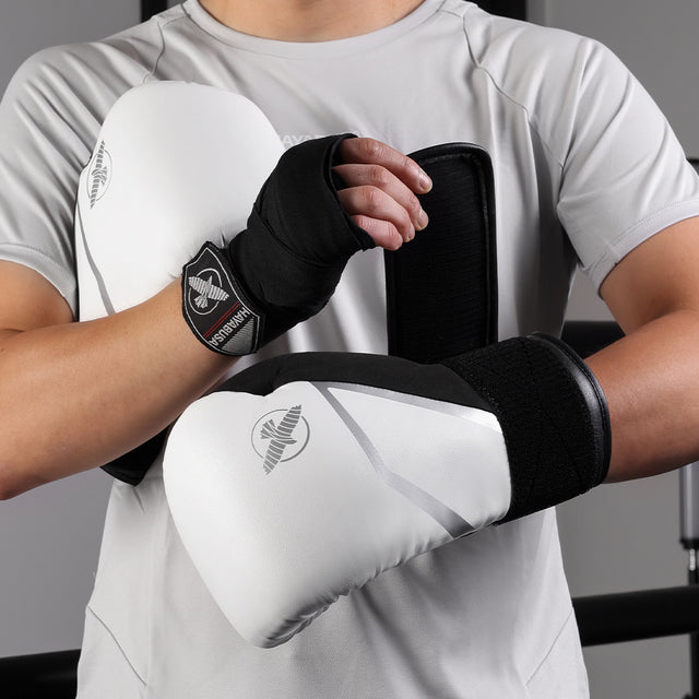 Gants de boxe Hayabusa E1 – Blanc/Noir/Argent