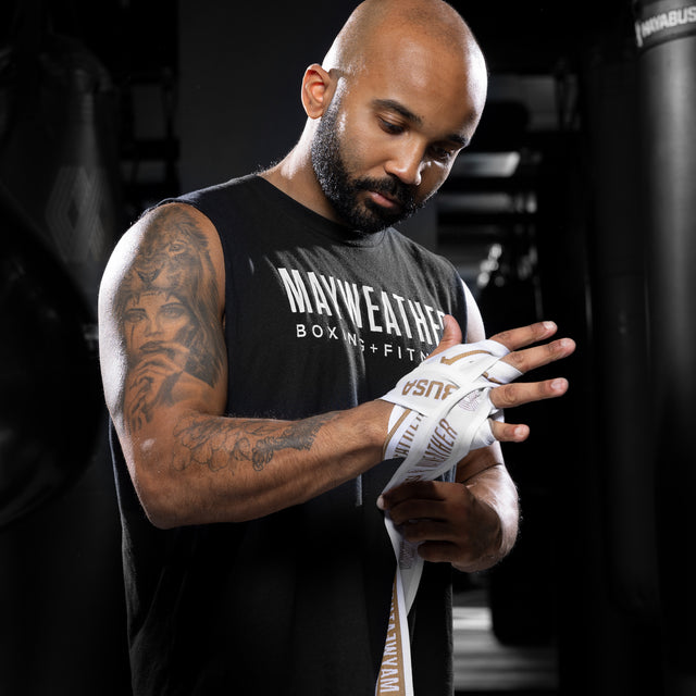 Vendas de boxeo Hayabusa x Mayweather Deluxe – Blanco/Oro