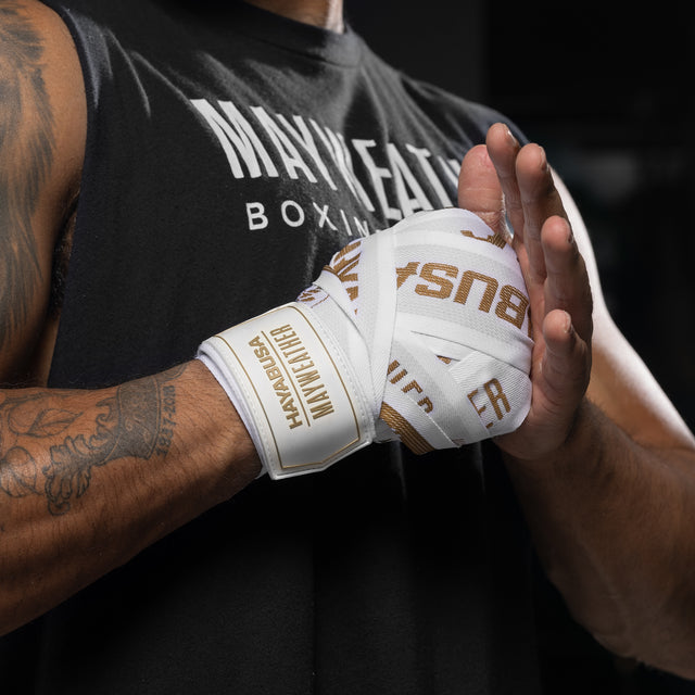 Vendas de boxeo Hayabusa x Mayweather Deluxe – Blanco/Oro