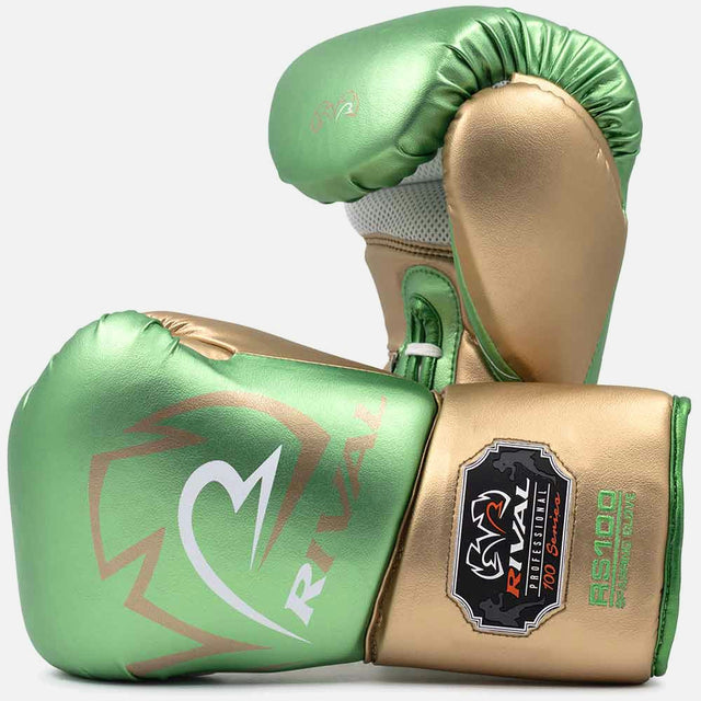 Luvas de boxe Rival RS100 Pro Sparring – Verde/Ouro