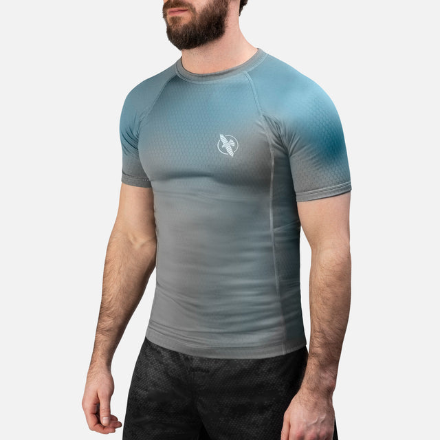 Hayabusa Rashguard Fusion Kurzarm – Grau/Aqua