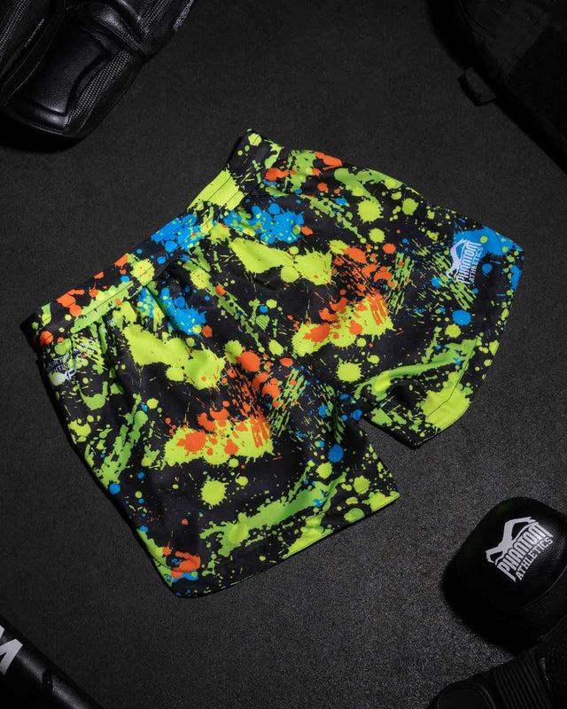 Phantom Athletics MMA Shorts Fusion Splatter - Zwart/Neon