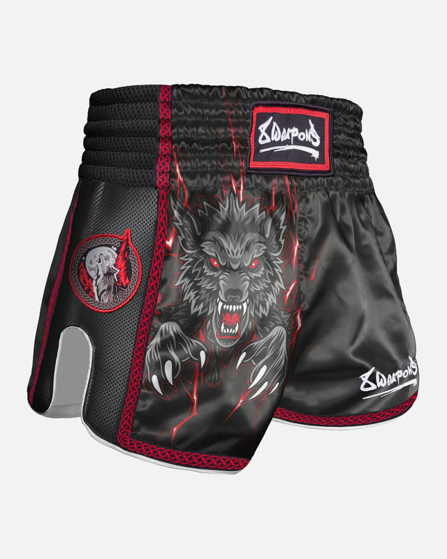 8 WEAPONS Muay Thai Shorts Beastial Wolf - Zwart/Rood