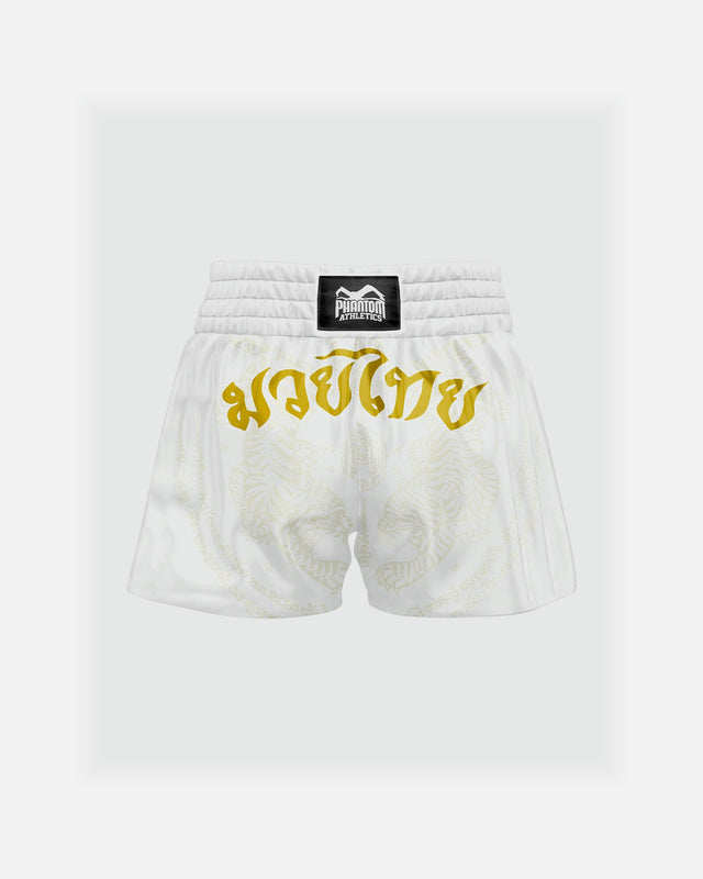 Pantaloni scurți Muay Thai Phantom Athletics Sak Yant – Alb/Aur