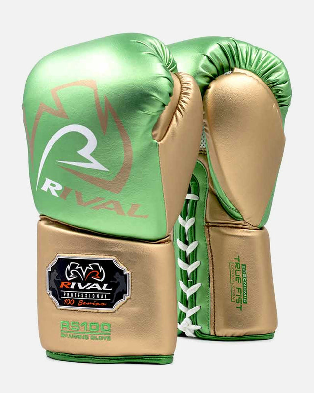 Luvas de boxe Rival RS100 Pro Sparring – Verde/Ouro