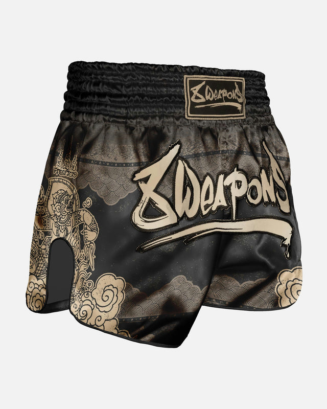 8 WEAPONS Muay-Thai-Shorts Hanuman – Schwarz/Gold