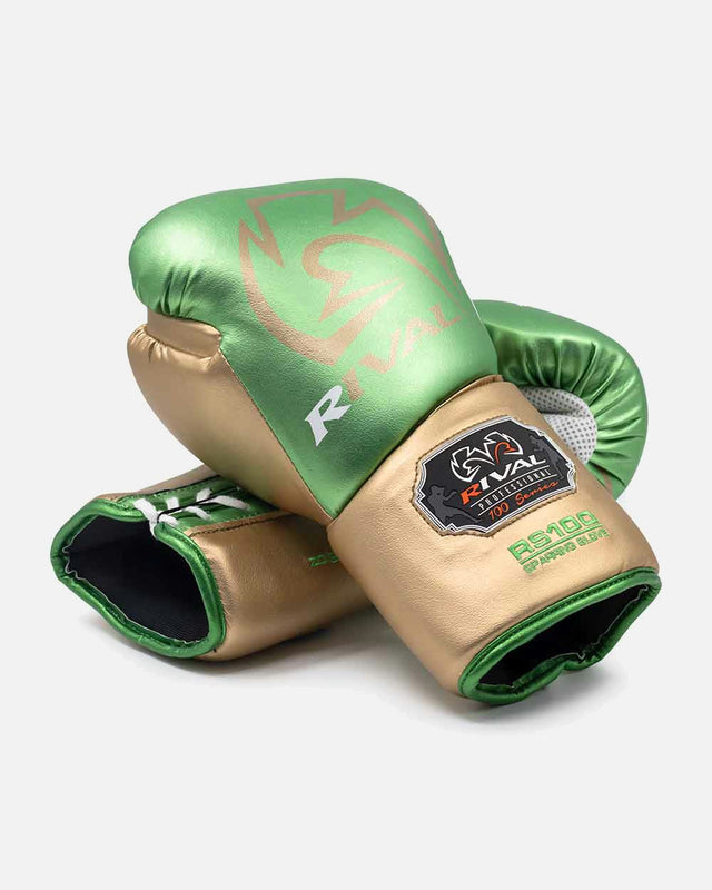 Luvas de boxe Rival RS100 Pro Sparring – Verde/Ouro