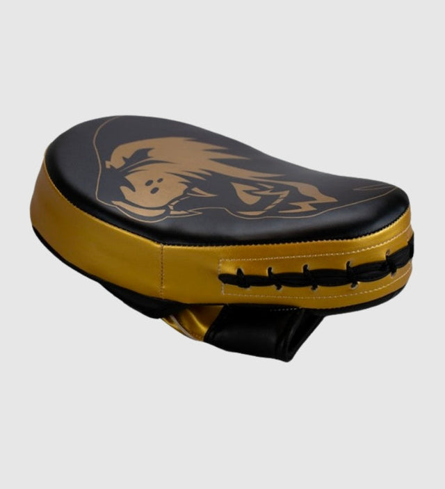 Super Pro Handpads Curved Kunstleer – Schwarz/Gold – Schlag- & Trittpolster