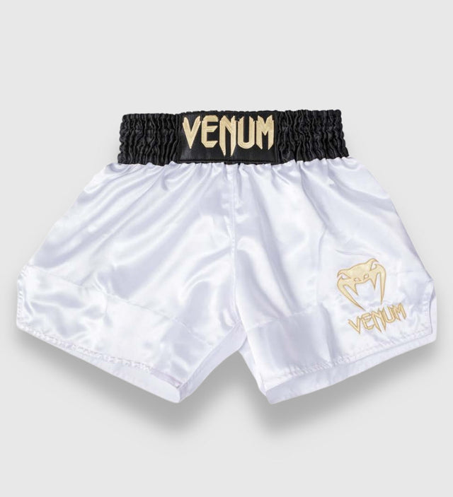 Shorts de kickboxing Venum Classic 2.0 – Blanc/Noir/Or
