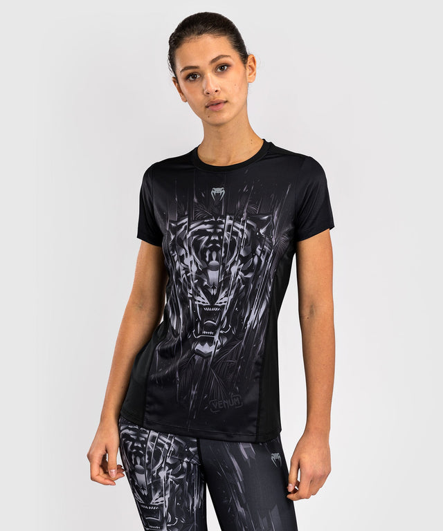 T-shirt Venum Tiger Dry Tech da donna – Nero/Argento
