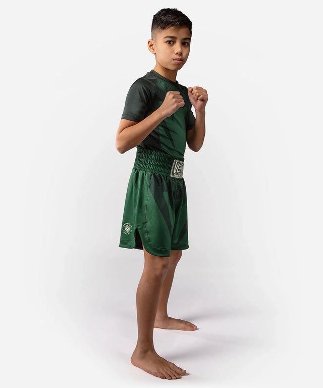 Pantaloncini da boxe Venum Attack Bambini – Verde/Bianco sporco
