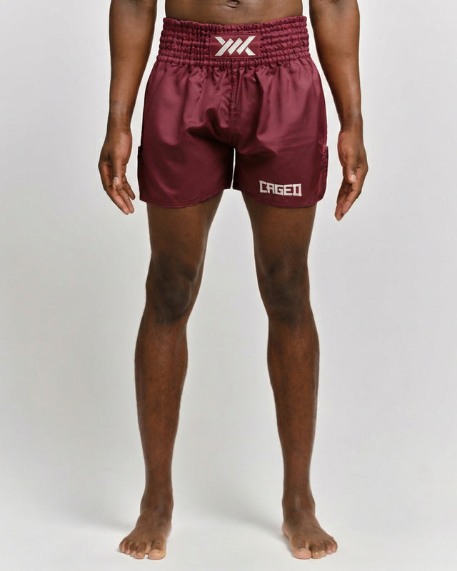 Pantalones de Muay Thai Caged Classic – Burdeos/Blanco