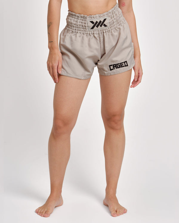 Spodenki Muay Thai Caged Classic – Jasnoszare/Czarne