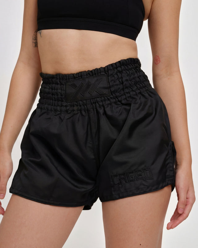 Pantalones de Muay Thai Caged Classic – Negro/Negro