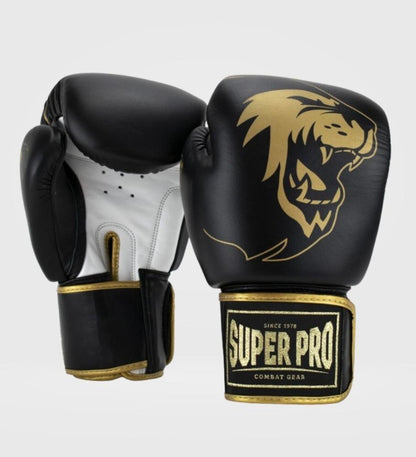 Gants de boxe Super Pro Warrior - Noir/Doré/Blanc