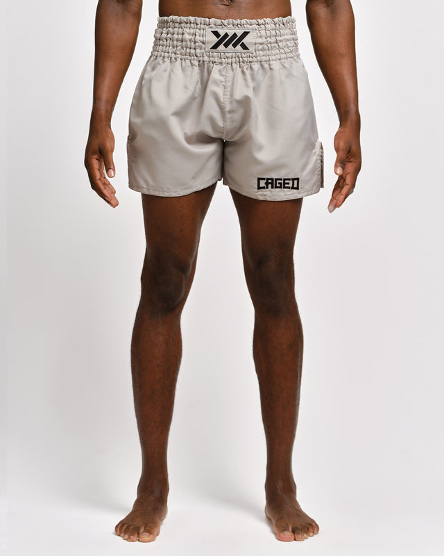 Shorts de Muay Thai Caged Classic – Gris clair/Noir