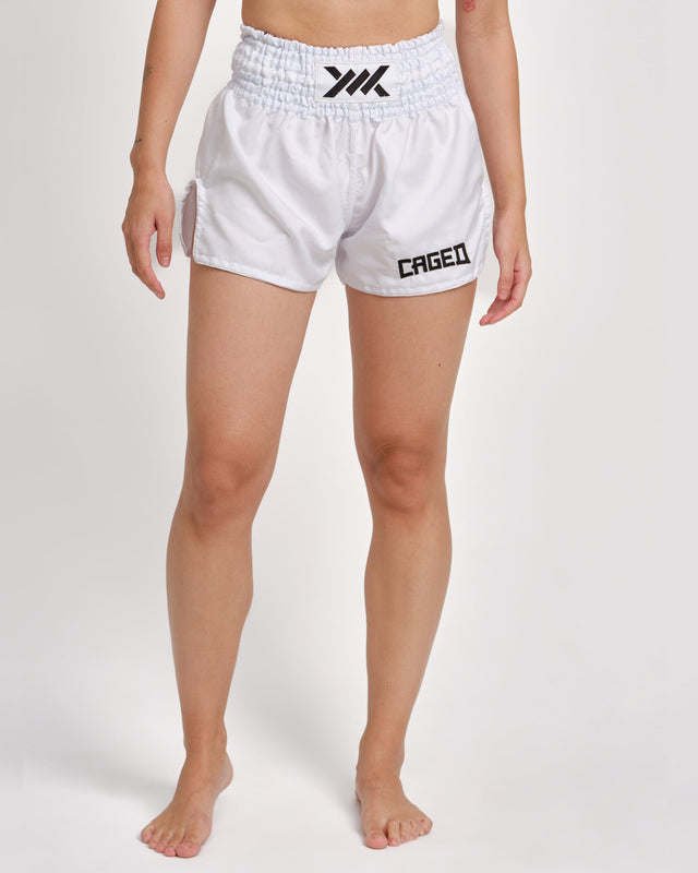 Shorts de Muay Thai Caged Classic – Blanc