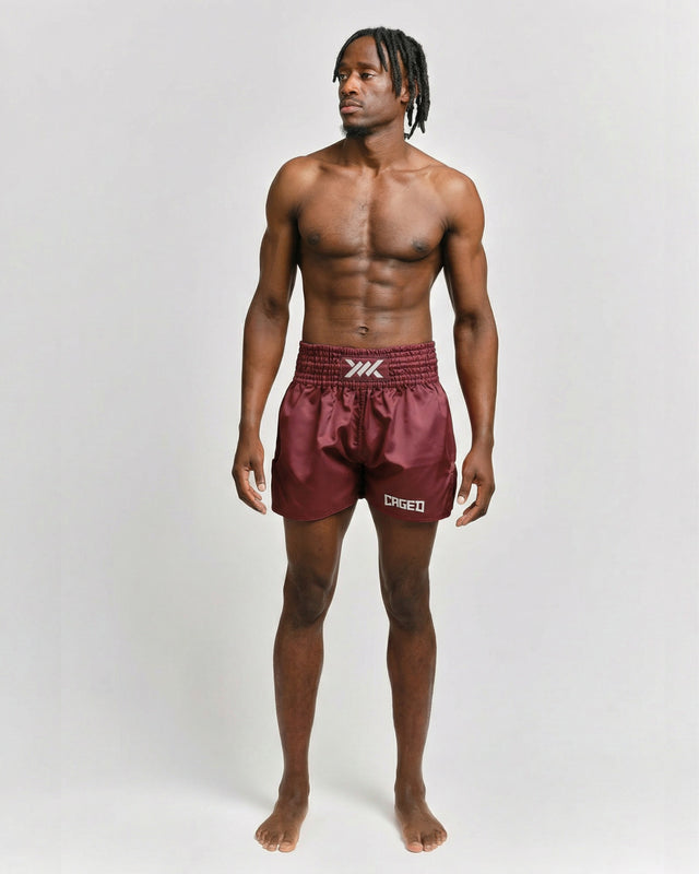 Pantalones de Muay Thai Caged Classic – Burdeos/Blanco