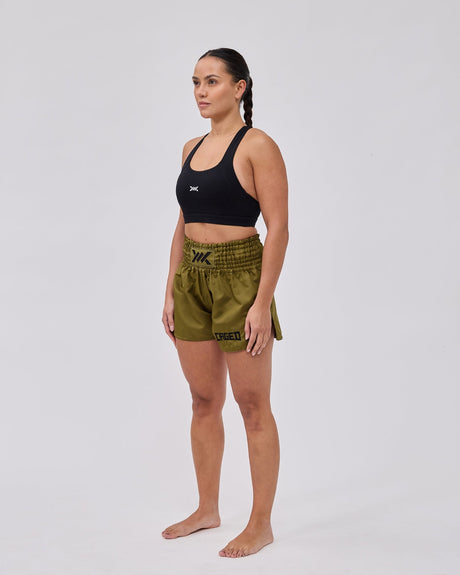 Caged Muay Thai Shorts Classic - Kaki Groen/Zwart vrouw