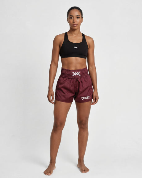 Spodenki Muay Thai Caged Classic – Bordowy/Biały damskie
