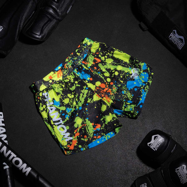 Shorts de MMA Phantom Athletics Fusion Splatter – Noir/Néon