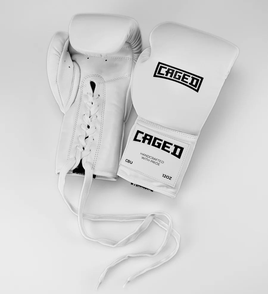 Gants de boxe Caged 'X Series' avec laçage - Blanc/Noir