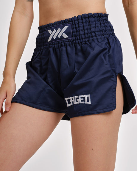Caged Muay Thai Shorts Classic - Navy Blauw/Wit vrouw