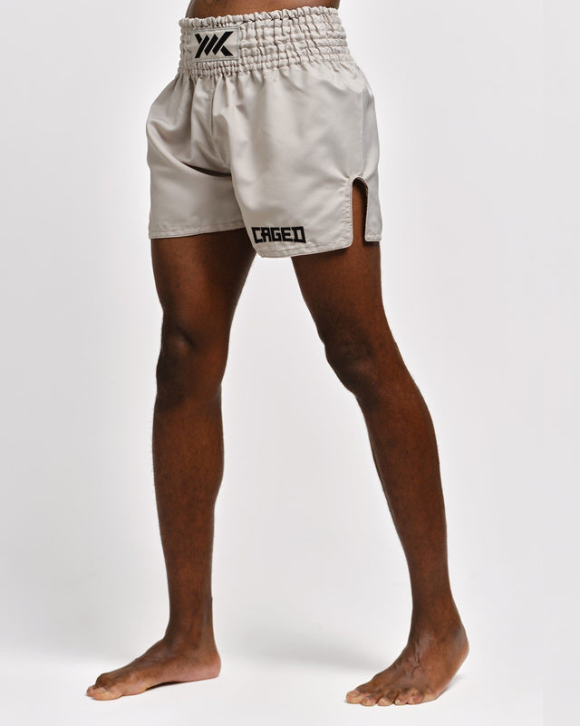 Shorts de Muay Thai Caged Classic – Gris clair/Noir