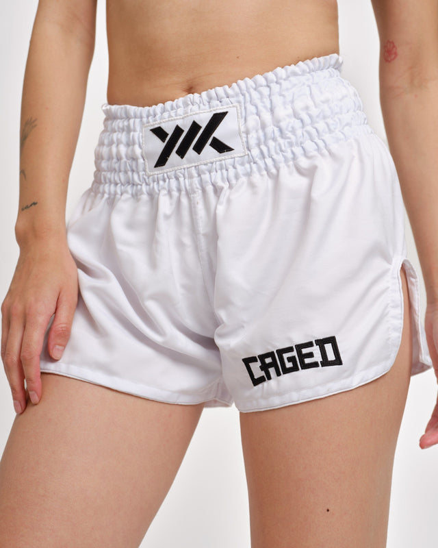 Shorts de Muay Thai Caged Classic – Blanc