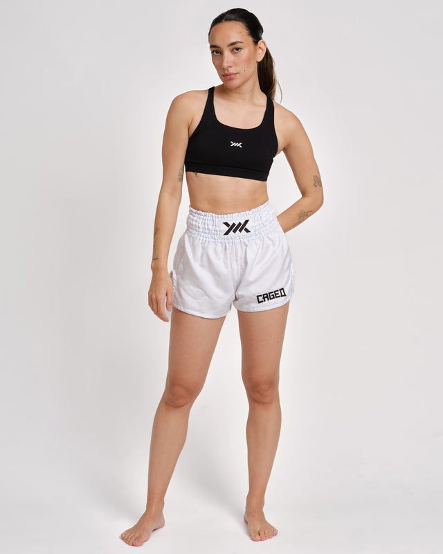 Shorts de Muay Thai Caged Classic – Blanc
