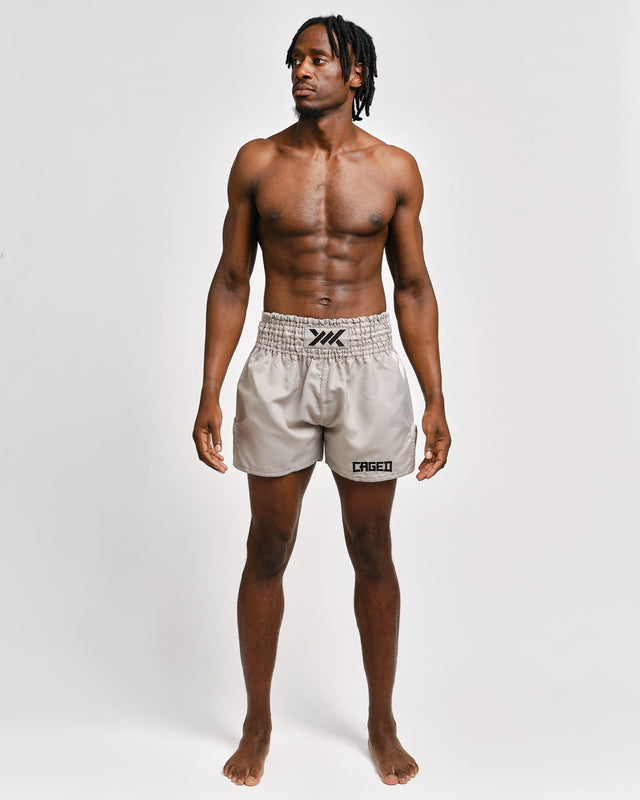 Shorts de Muay Thai Caged Classic – Gris clair/Noir