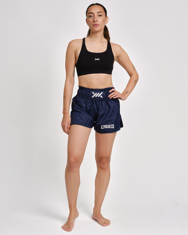 Caged Muay Thai Shorts Classic - Navy Blauw/Wit vrouw