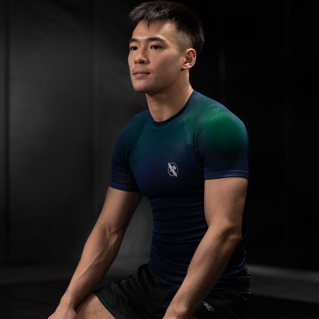 Hayabusa Rashguard Fusion Kurzarm – Blau/Grün