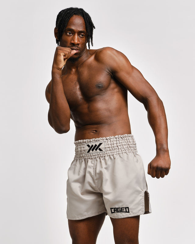 Shorts de Muay Thai Caged Classic – Gris clair/Noir